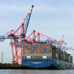 Cargo ship and containers at an international port