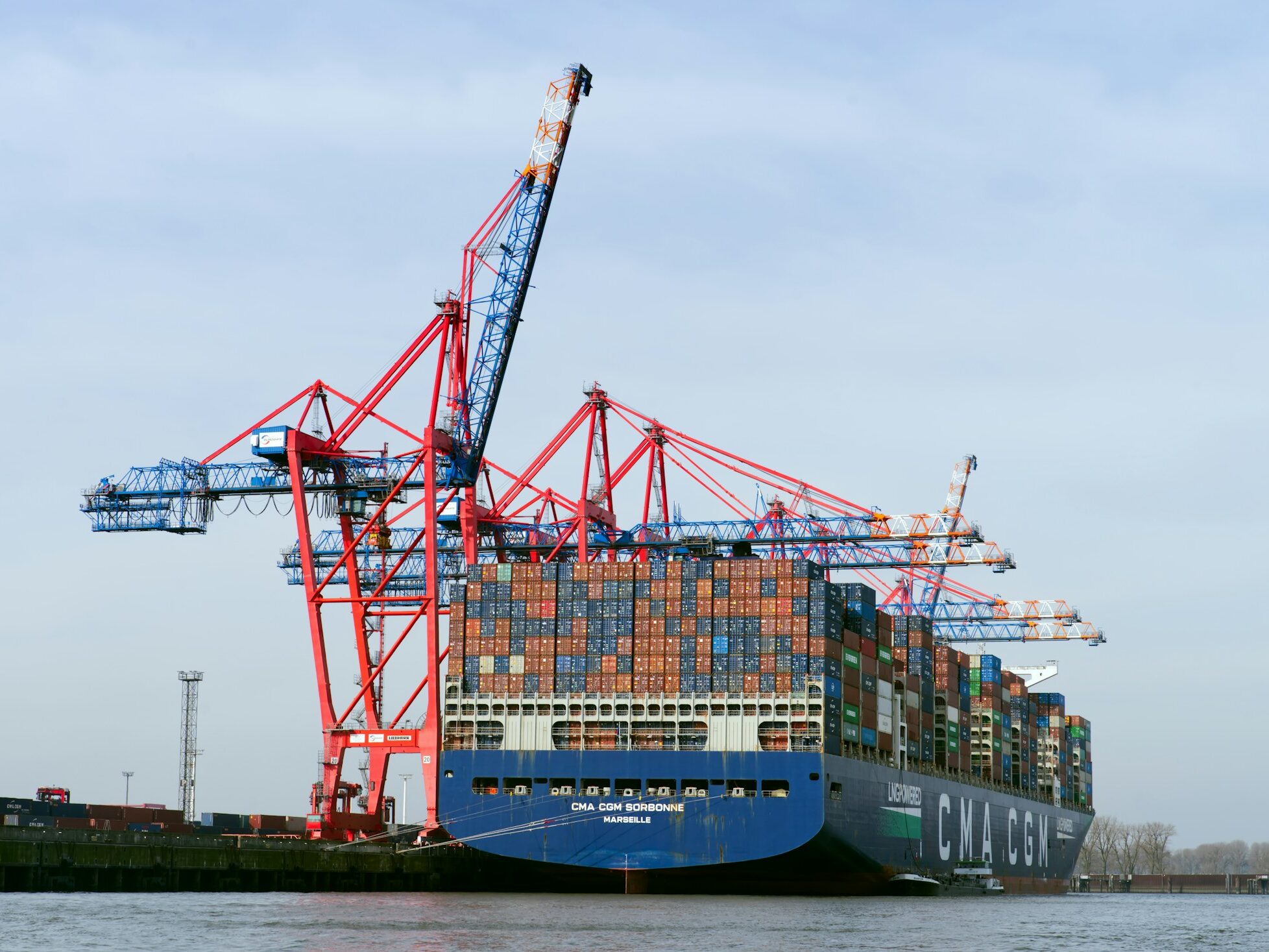 Cargo ship and containers at an international port