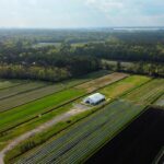 Aerial view of agricultural land plots and fields